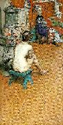 Carl Larsson leontine, naken rygg sittande-am ofen-i ateljen USA oil painting artist